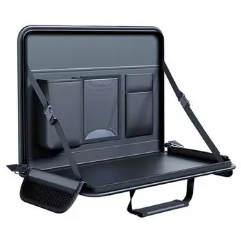 SEAMETAL Автомобильный держатель для ноутбука Кожаный подвесной столик на спинку сиденья для ноутбука Портативный автомобильный компьютерный столик Обеденный кронштейн для планшета Органайзер для еды чёрный