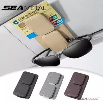 SEAMETAL Автомобильный держатель для очков, портативный зажим для билетной карточки, автомобильный солнцезащитный козырек, зажим для солнцезащитных очков, кожаный футляр для очков, автомобильные аксессуары 1pc чёрный