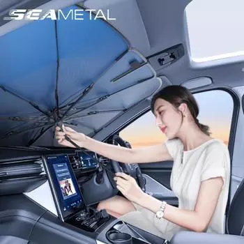 SEAMETAL автомобильный солнцезащитный козырек на лобовое стекло с вращающейся на 360° гибкой ручкой солнцезащитный козырек на переднее окно защита от ультрафиолета летние автомобильные аксессуары 140x78cm синий/серебряный