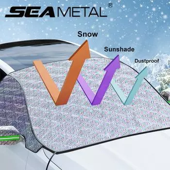 SEAMETAL Чехлы для лобового стекла автомобиля Зимние чехлы от снега Защита от льда Летние автомобильные солнцезащитные козырьки со светоотражающей лентой Безопасность ночью чёрный