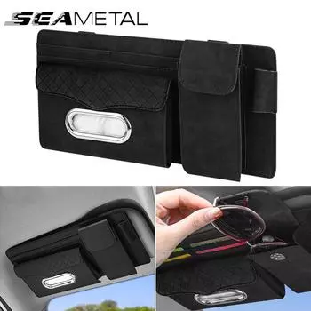 SEAMETAL из искусственной кожи, автомобильный солнцезащитный козырек, ящик для хранения, меховой чехол для автомобильных очков, многофункциональный зажим для карт, тканевая сумка PU Leather чёрный