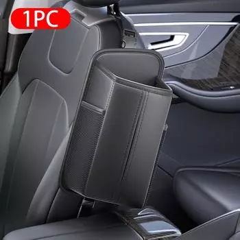 SEAMETAL Кожаная сумка для хранения в автомобиле Органайзер для автосиденья Сумка для салфеток Подстаканник Сетчатый карман для хранения Коробка для хранения в автомобиле с подвешиванием 1pc чёрный