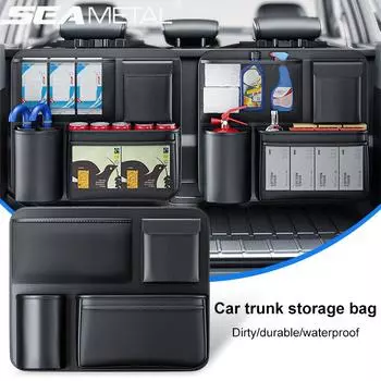 SEAMETAL кожаная сумка для хранения в багажнике автомобиля, органайзер для спинки сиденья автомобиля, многофункциональная сумка для хранения УФ-защиты, подвесная сумка на заднее сиденье внедорожника 1pc чёрный