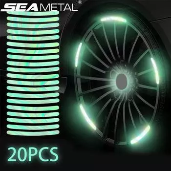 SEAMETAL наклейка на ступицу колеса автомобиля, светоотражающая полоса, лента для мотоцикла, автомобиля, безопасность ночного вождения, светящиеся универсальные наклейки 20pcs разноцветный