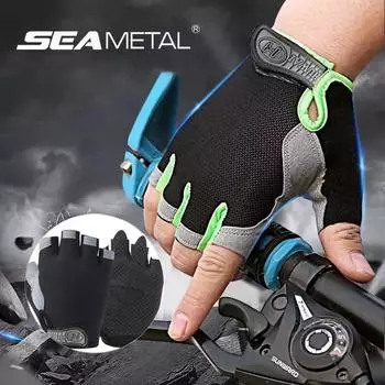 SEAMETAL полупальцевые перчатки, противоскользящие, против пота, перчатки для спортзала, фитнеса, рыбалки, велоспорта, уличные летние перчатки с защитой от ультрафиолета M чёрный
