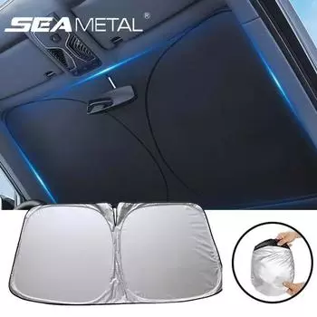 SEAMETAL солнцезащитные козырьки для лобового стекла автомобиля, солнцезащитный экран для переднего окна, защита от ультрафиолета, зонт для автомобиля, летние солнцезащитные козырьки, аксессуары Small чёрный/серебряный