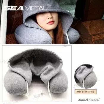 SEAMETAL U-образная мягкая автомобильная подушка для шеи с капюшоном, подушка для отдыха в автомобиле, офисная подушка для шеи, автомобильные аксессуары чёрный