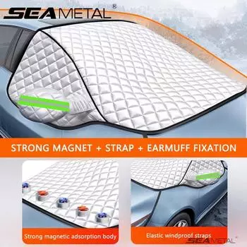 SEAMETAL утолщенный чехол от снега на лобовое стекло большой размер полная защита 5-магнитный защитный чехол от снега на окно автомобиля ветрозащитный чехол от льда на автомобиль 1pc серебряный