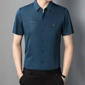 Seamless Men Short Sleeve Shirt Summer Thin Menswear Ironing Free Shirt Business Casual Half Sleeve Shirt M