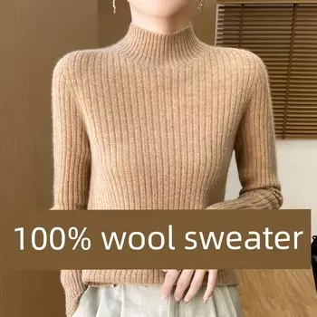 Seamless Mock Neck Sweater Female Fall and Winter New Inner Wear Thickened Warm Sweater Silm Slim Looking Inner Bottoming Shirt Golden Camel M