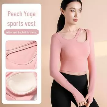 Seamless Off-Shoulder Long-Sleeved Yoga Top: Breathable, Quick-Drying, Tight Fit with Chest Pads for High-End Comfort and Performance. XL