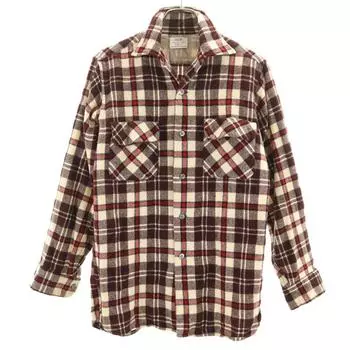 Sears 60s vintage check Long sleeve Open color Wool shirt S Open collar Men s Used