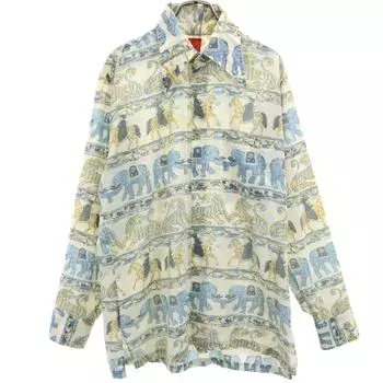 Sears 70-е годы Рубашка с длинным рукавом с животным принтом M Слоновая кость система Старая винтажная Мужская Б/У