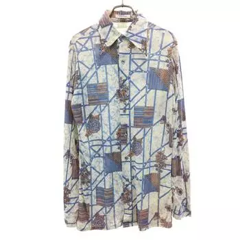 Sears 70-е винтажная рубашка с цветочным принтом, длинный рукав, M, цвет слоновой кости, мужская, б/у