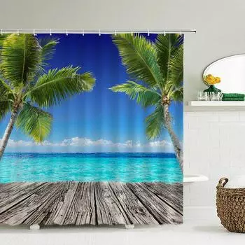 Seascape Beach Shower Curtains Bathroom Shower Curtain 3D Fabric Shower Curtain Waterproof Shower Curtain Cortina de Ducha W90xH180cm