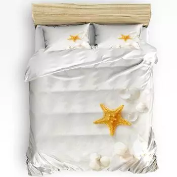 Seashells Conch Starfish Beach Sand Bedding Set 3pcs Duvet Cover Pillowcase Kids Adult Quilt Cover Double Bed Set Home Textile EU single(135x200cm)