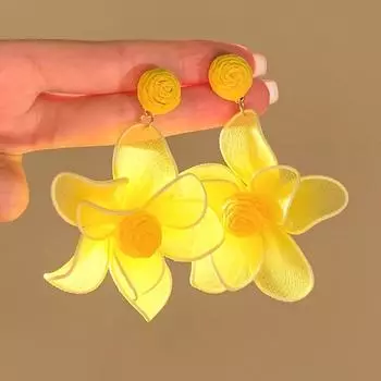 Seaside Atmosphere Yellow Artificial Flower Earrings Female French Style Fancy Exaggerated Face Small Ear Studs Earring Accessories Pair of Yellow Flower Earrings