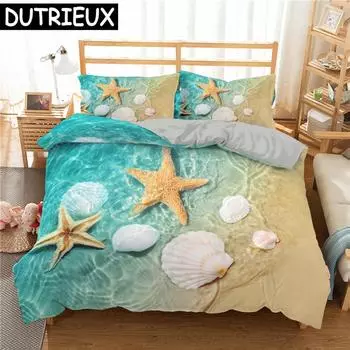 Seaside Beach 3D Пододеяльник Постельное белье Одеяло Льняные наволочки Пододеяльник Домашний декор Односпальная Двуспальная Твин King Queen EU single(135x200cm)