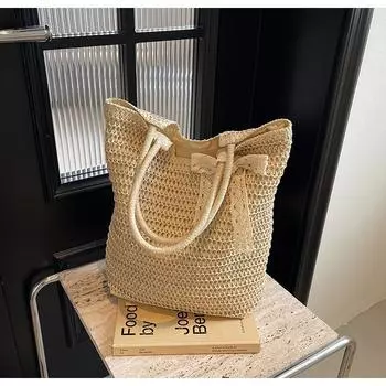 Seaside beach bag women s spring new fashionable large-capacity shoulder bucket bag casual woven bag