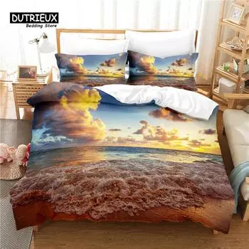 Seaside Beach Duvet Cover Set, Fashion Bedding Set, Soft Comfortable Breathable Duvet Cover, For Bedroom Guest Room Decor EU single(135x200cm)