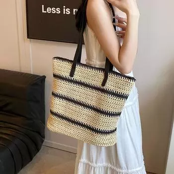Соломенная сумка для отдыха на пляже, женская, новая, вместительная, плетеная, сумка-мессенджер, универсальная, через плечо