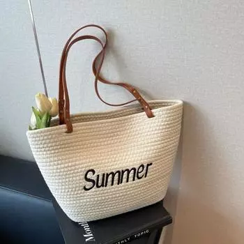 Seaside beach vacation woven bag spring new simple versatile casual tote bag premium shoulder bag