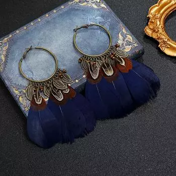 Seaside retro vacation style bohemian feather earrings femininity personality fashion fringed versatile earrings earrings чернил синий