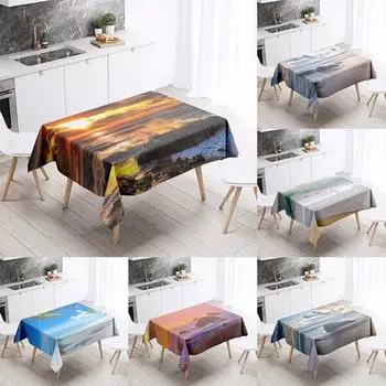 Скатерть с морским пейзажем, закат, защита от пятен, водонепроницаемая, прямоугольная, кухонный, обеденный стол, украшение для дома 40x70cm