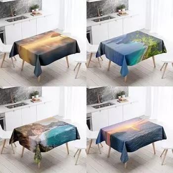 Скатерть с морским пейзажем, необрастающая водонепроницаемая прямоугольная кухонная обеденный стол, украшение для дома 40x70cm