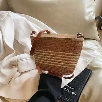 Seaside Travel Outfit Easiest for Match Crossbody Woven Bag Rice with Brown