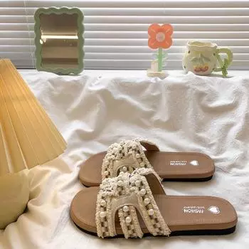 Seaside vacation cool slippers women s summer wear new casual flat bottom versatile with skirt one-word drag 35