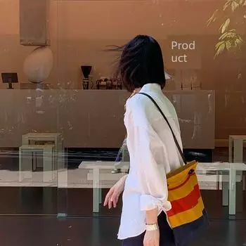 Seaside Vacation Idle Style Rainbow Canvas Bag Commuter Fashion Artistic Simple Women s Bag High-Grade Shoulder Messenger Bag Rainbow color