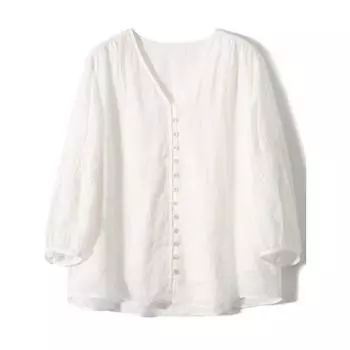 Season-Changing Leak-Picking Loose Top Commuter Mulberry Silk Shirt White XS