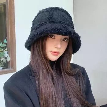 Новая шапка сезона, женская зимняя теплая шапка для лица, маленькая вязаная шерстяная шапка, однотонная, универсальная, плюшевая, панама, прилив average size