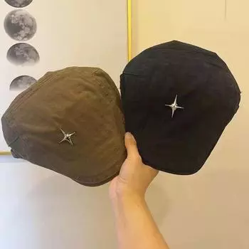 Season thin breathable face small beret cap versatile hat trendy niche retro four-pointed star forward hat M56-58cm серый