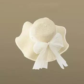 Seasonal eaves woven hat women s pearl mesh bow straw hat outdoor sun protection visor high-end versatile hat M56-58cm
