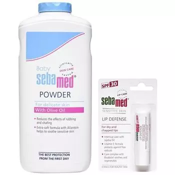 Sebamed Детская присыпка, 200 г и защитный карандаш для губ SebaMed SPF 30, 4,8 г