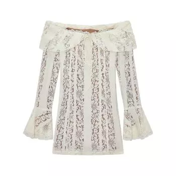 [Seckill Big Sale] Dilydash Fashion Pure Desire Style Lace off-Shoulder Skirt Slimming and Shoulder Hollow Dress Beige White XS In Stock