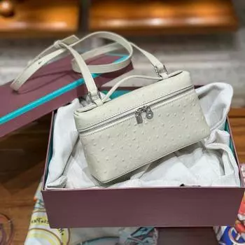 Second Generation L19L27 Lunch Box Bag Ostrich Pattern Top Layer Cowhide Handbag For Women s Fashion Single Shoulder Crossbody Makeup Bag 20 x 11 x 6.5cm+with gift box