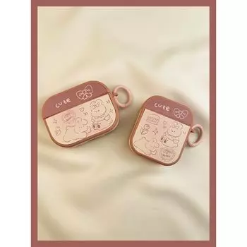 Second Generation Pro Wireless Bluetooth Earbuds Case Third Generation 1 Applicable to Apple Aipods2 Generation 4 Fourth Generation Airpodpro Box AirPods Pro2 [Pink line rabbit] send Hook