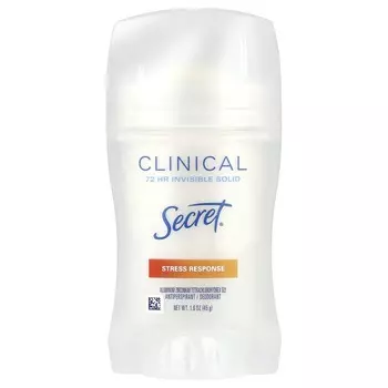Secret, Clinical, 72-часовой прозрачный твердый антиперспирант/дезодорант, реакция на стресс, 1,6 унции (45 г)