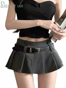 Secret Jam Goth Темные кружева Готические плиссированные мини-юбки с высокой талией Harajuku Черная милая мини-юбка трапециевидной формы для девочек XL чёрный