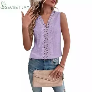Secret Jam модная женская кружевная блузка с вырезом, жилет, футболка, топ для девочек, блузка XXL белый