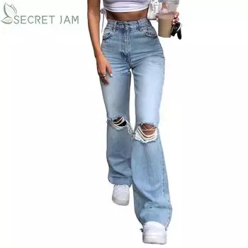 Secret Jam расклешенные джинсы с высокой талией женские тонкие широкие брюки женские джинсы клеш женские повседневные прямые джинсовые брюки уличная одежда XXL темно-синий