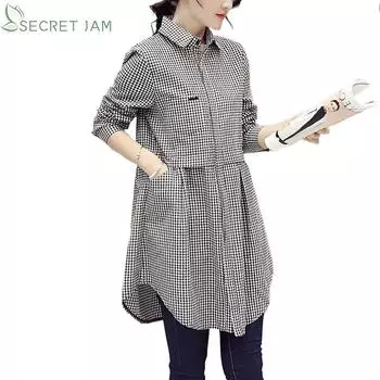 Secret Jam весенне-осенняя женская повседневная клетчатая рубашка средней длины с длинными рукавами XXXL белый