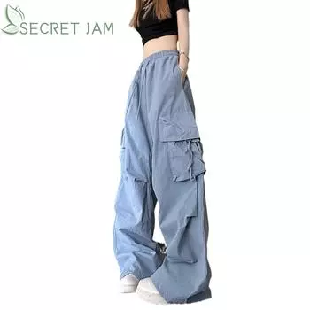 Secret Jam Y2K Брюки женские с высоким воротником однотонные повседневные мешковатые брюки-карго уличная одежда больших размеров XXXL белый