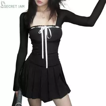 Secret Jam женская мода сексуальное черное платье с галстуком-бабочкой L чёрный