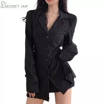 Secret Jam женская модная рубашка средней длины в полоску с длинными рукавами XL чёрный