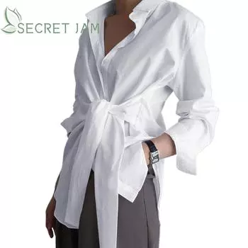 Secret Jam женская рубашка блузка на пуговицах белые блузки женские черные свободные рубашки со рюшами для женщин хлопковые офисные блузки XXXL белый