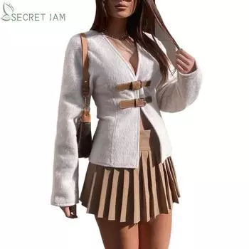 Secret Jam женские весенне-осенние сексуальные топы с глубоким v-образным вырезом и длинными рукавами L бежевый